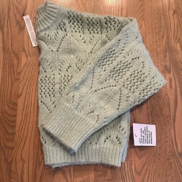 Topshop Light Mint Green Pointelle Textured Knit Sweater NWT - Picture 5 of 6